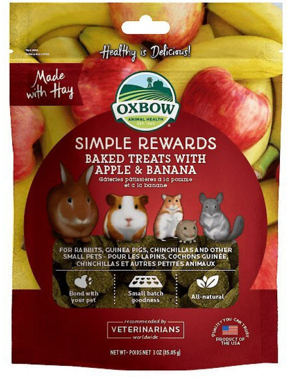 Oxbow Simple Rewards Oven, запеченная с яблоками и бананами, угощениями для мелких животных